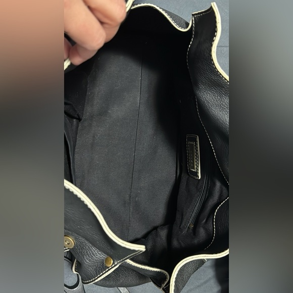 Vintage Danier Genuine Leather Black Pebbled Satchel Bag –Contrast Stitching Y2K - Picture 5 of 9